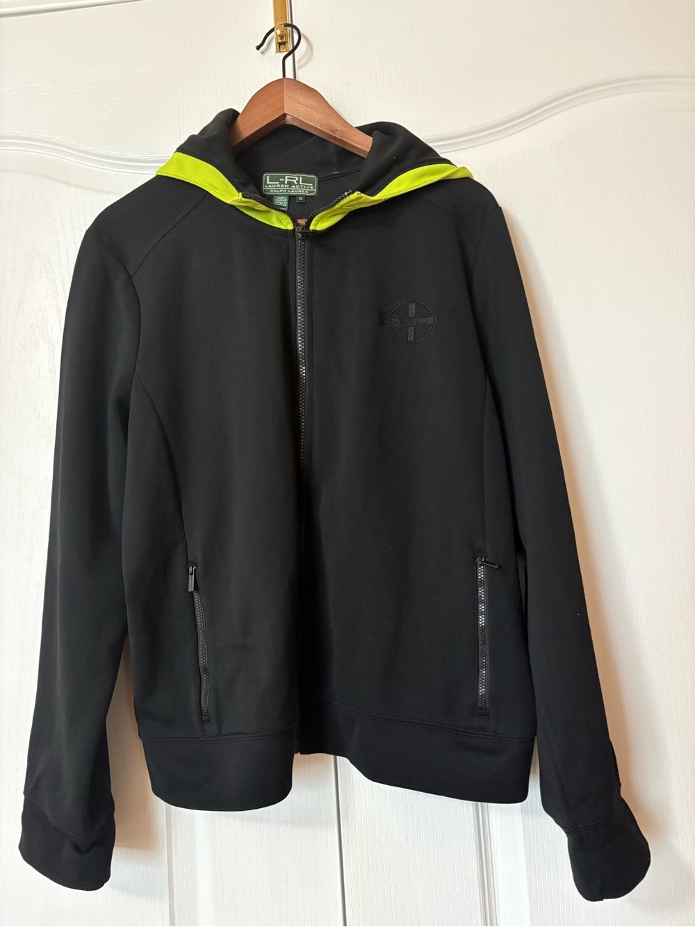 Ralph Lauren Black Zip Jacket with Neon Yellow Hood Trim